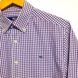 Vineyard Vines Whale Shirt Purple Gingham Slim Fit Mens Medium